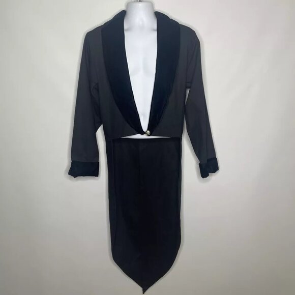 Vintage 90s Red Balls On Fire Black Denim Velvet Tuxedo Tails Jacket